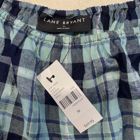 Lane Bryant Women's NWT Long Sleeve Plaid Metallic Peasant Boho Top Blouse Sz 16 - Picture 5 of 8